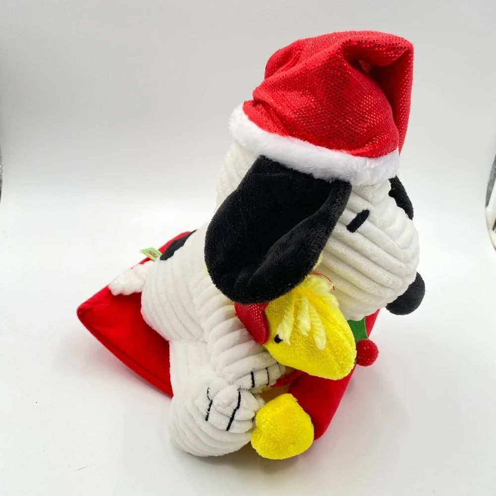 Snoopy & Woodstock Christmas Plush Sledding Holiday Peanuts Santa Hat Sled Works